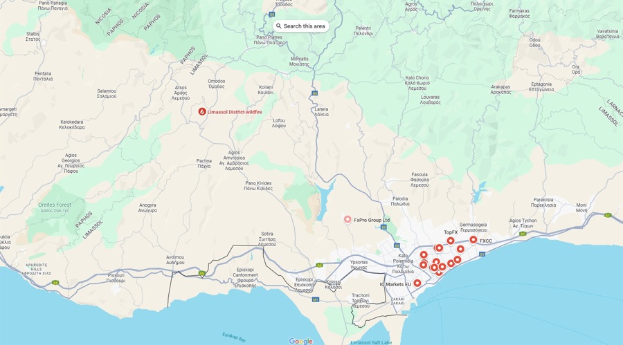 塞浦路斯野火吞噬多个地区，但仍远离CFD经纪商在利马索尔的基地